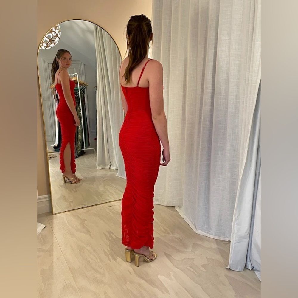 House of CB Fornarina Maxi Red Dress Tank Organza Bodycon Backless Mesh Size XS - Picture 9 of 17